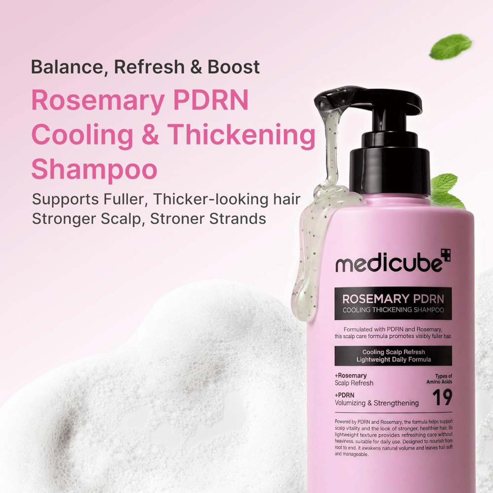 Medicube Rosemary PDRN Cooling Thickening Shampoo that cools the scalp and gives thicker, stronger hair