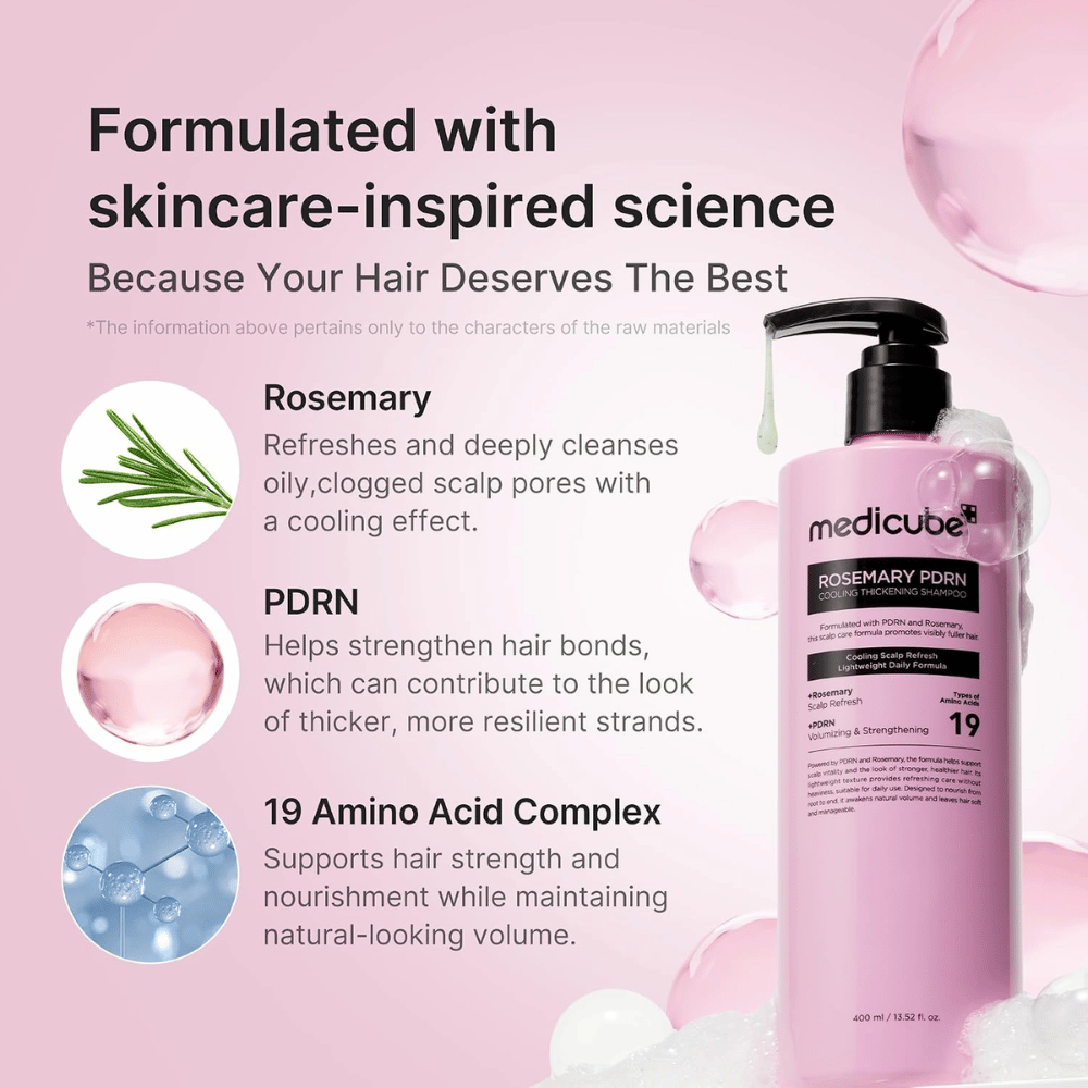 Medicube Rosemary PDRN Cooling Thickening Shampoo with rosemary, PDRN and 19 amino acids for fuller hair