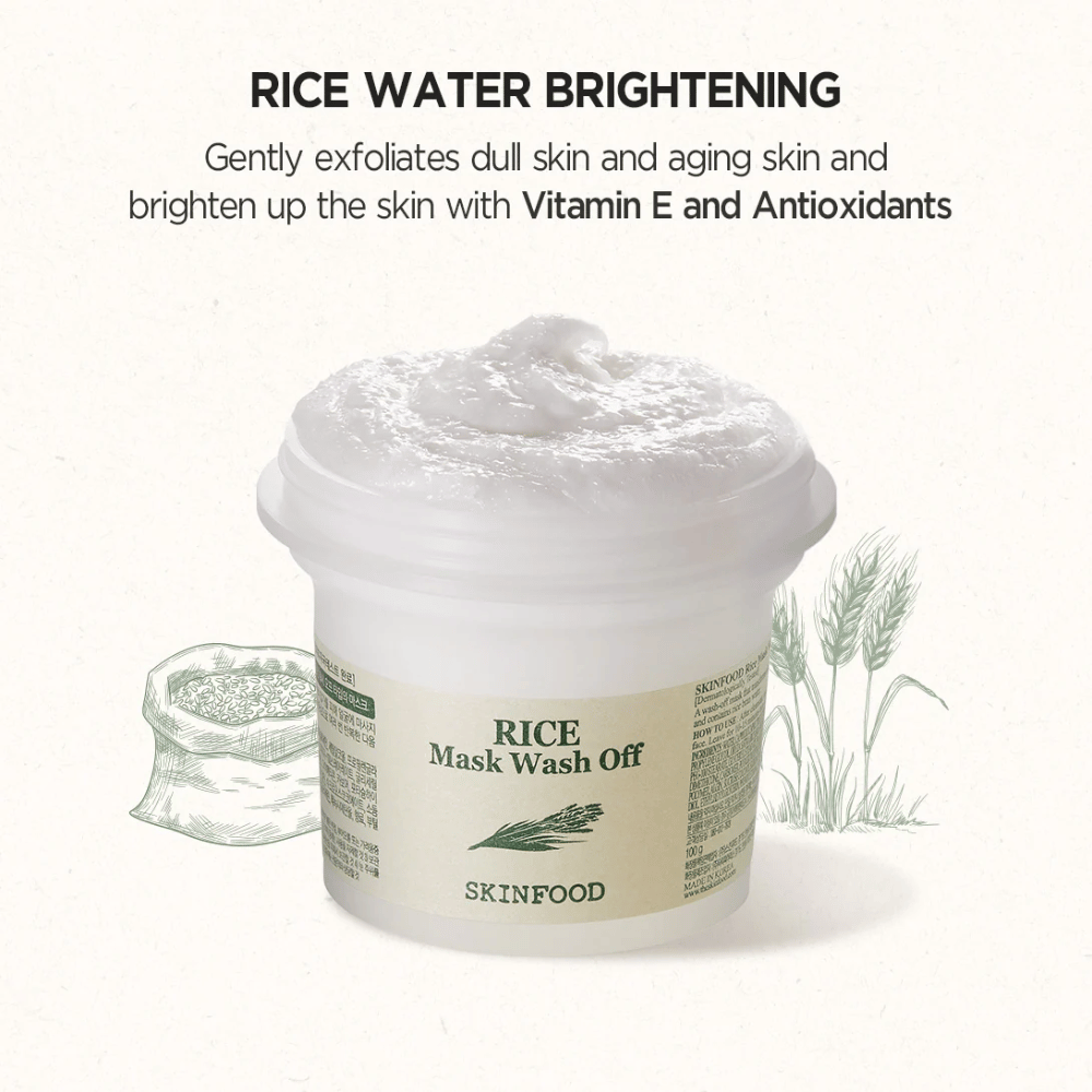 SKINFOOD's Rice Mask Wash Off 120g is recommended for brightening and helping the skin.