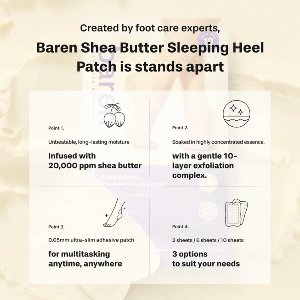 BAREN Shea Butter Sleeping Heel Patch – heel patch with 20,000 ppm shea butter and exfoliating complex