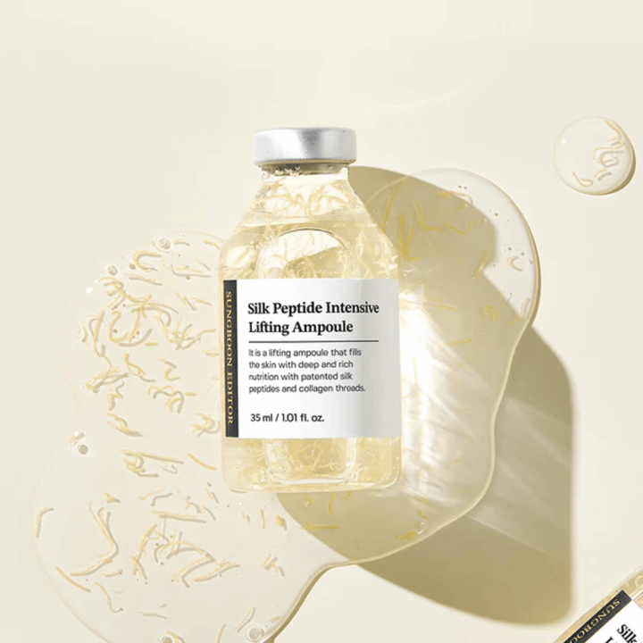 SUNGBOON EDITOR Silk Peptide Intensive Lifting Ampoule with silk peptides in a serum that provides deep hydration, glow, and a firming effect.