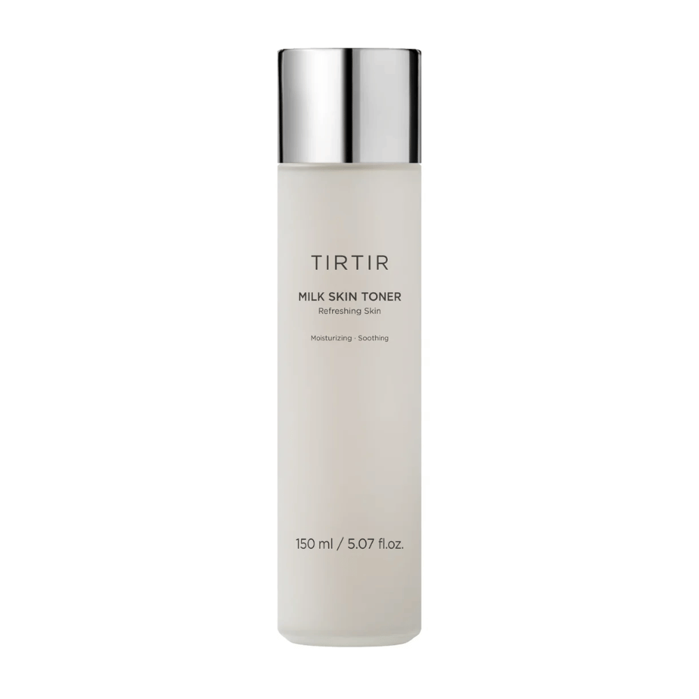 Product image of "TIRTIR MILK SKIN TONER", a skin toner that promises refreshing and soothing effects. The content is 150 ml.