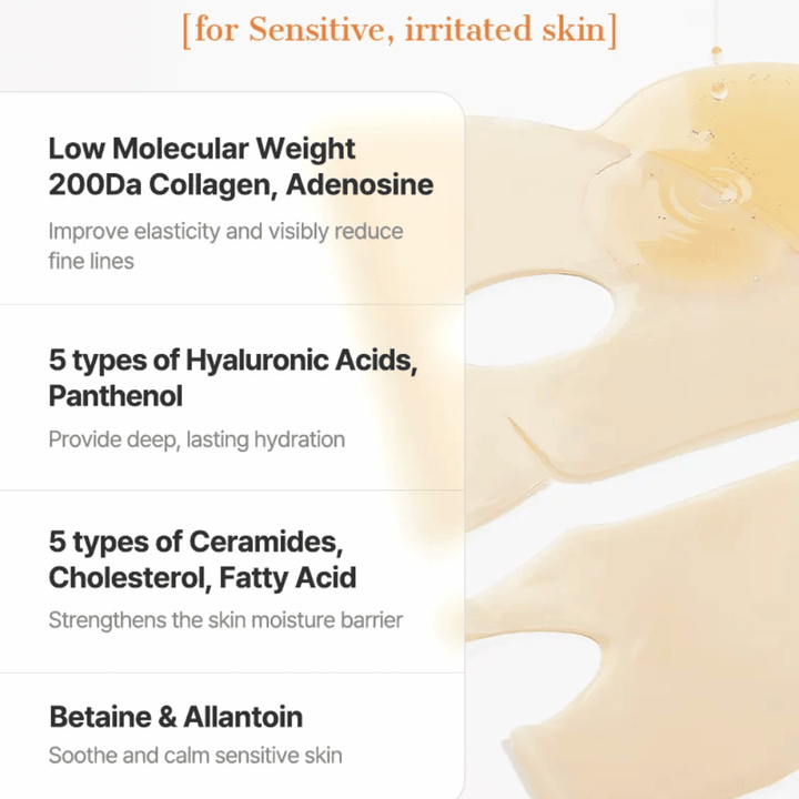 COSRX Alpha-Arbutin Discoloration Care Hydrogel Mask with ceramides, hyaluronic acid, and panthenol – soothing Sheet mask for sensitive and irritated skin.