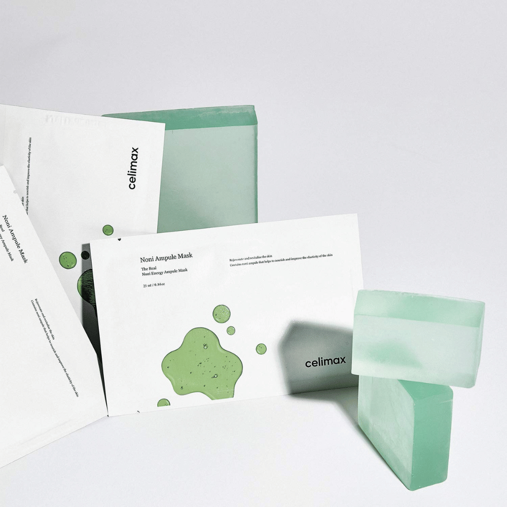 The Real Noni Energy Ampoule Mask from Celimax offers an effective and moisturizing treatment for the skin. With its unique formula, it helps improve skin texture and add radiance. The green color of the masks and the fresh design convey a sense of naturalness and purity.