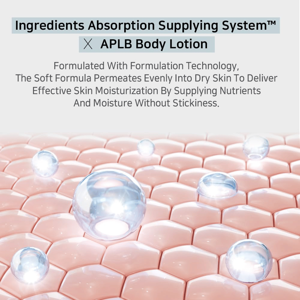 Illustration image showing the product's moisturizing technology and how the ingredients are absorbed evenly into the skin for long-lasting hydration and nourishment without feeling greasy.