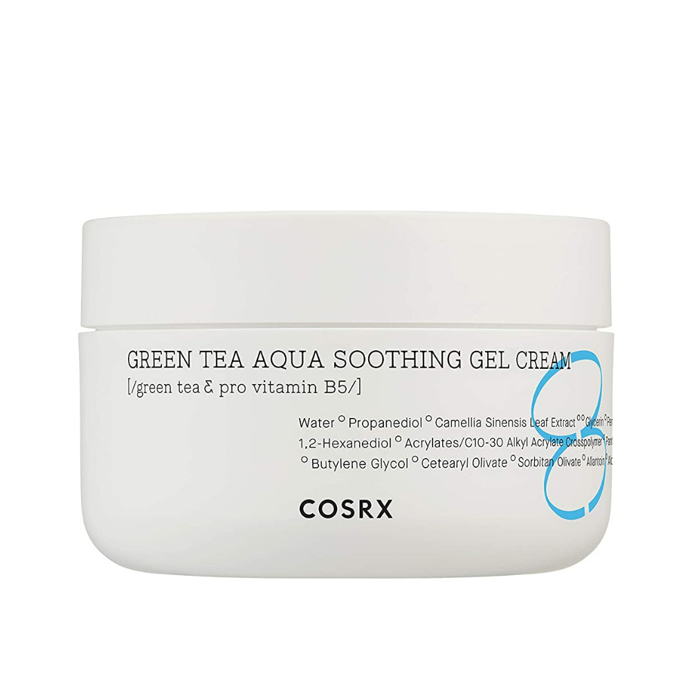 COSRX Green Tea Aqua Soothing Gel Cream 50ml that moisturizes and soothes the skin.