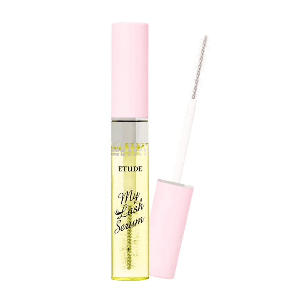 A bottle of ETUDE's My Lash Serum 9g with a pink cap.