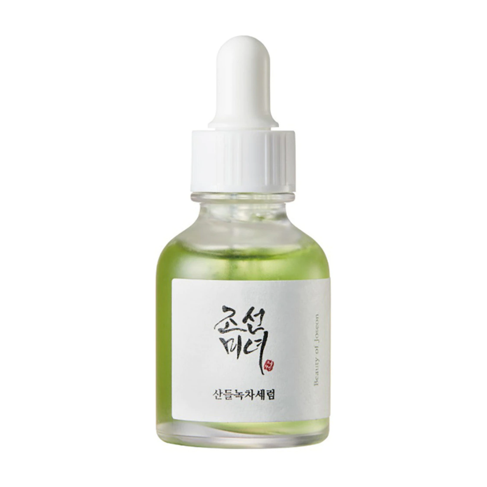 A bottle Beauty of Joseon Calming Serum 30ml on white background with panthenol.